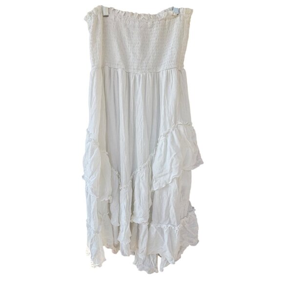 White Strapless Tiered Maxi Dress By Blue Blossom Size Medium 100 % Rayon - Picture 2 of 11